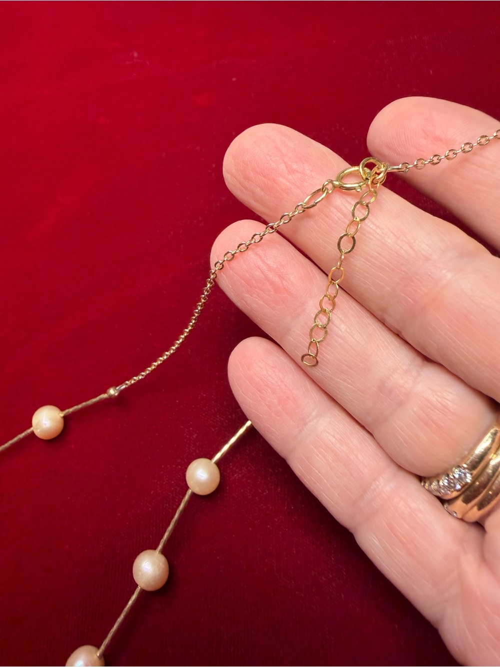 Gold Filled Light Apricot Freshwater Pearl Necklace Handcrafted - Picture 2 of 4
